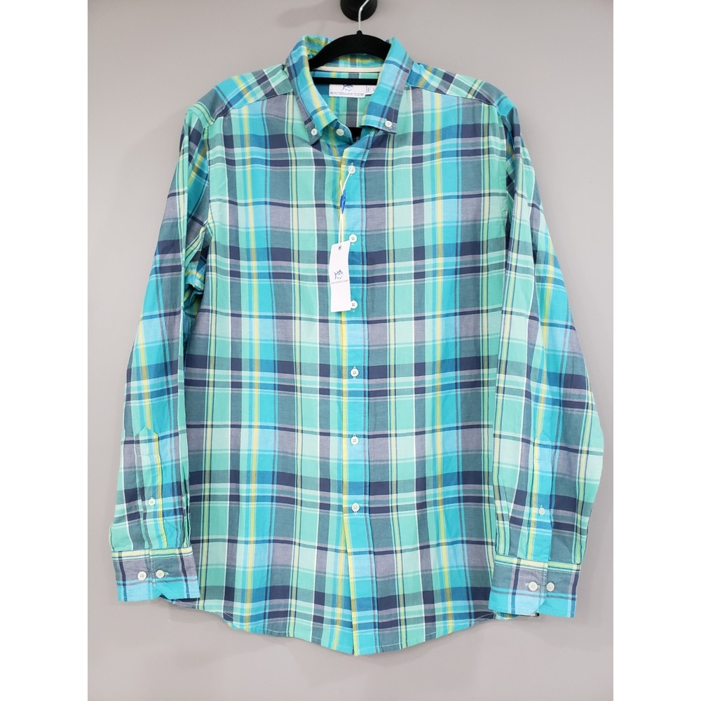 NEW Southern Tide Crystal Cove Madras Shirt Mens L Mint Plaid 100% COTTON